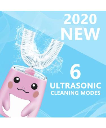 Kids Electric U-Shaped Ultrasonic Toothbrush | 6 Modes | IPX7 Waterproof | Rechargeable | 2 Brush Heads | Child Birthday Gift (Pink) - Buy Online on GoSupps.com