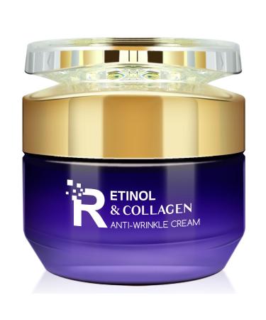 Retinol and Collagen Face Cream, Moisturizer with Hyaluronic Acid & Caffeine, Improves Skin Elasticity, Repairs Barrier, Promotes Collagen Synthesis, Anti Aging, Reduces Wrinkles & Spots, 50g/1.764oz