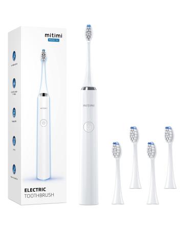 Mitimi Electric Toothbrush Rechargeable Power Sonic Toothbrush with 40000VPM 5 Optional Modes Smart Timer 5 Replacement Brush Heads Sonic Toothbrush for Adults IPX7 Waterproof White