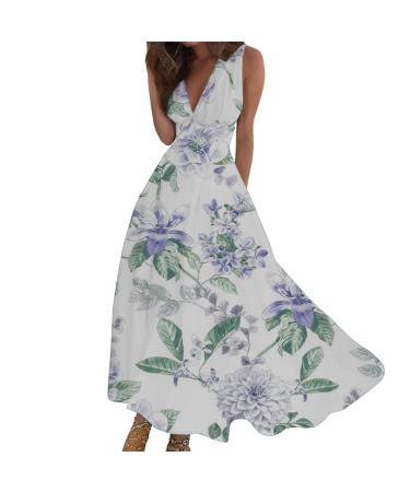 Summer dress women boho long flower dress sexy leisure dresses V-neck wrap dress elegant summer maxi dresses spaghetti strap light dress nn purple xxl