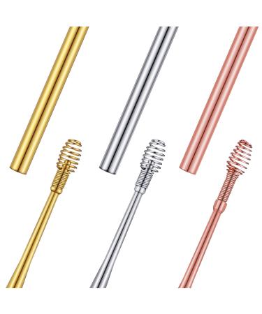 6 Pieces Spiral Ear Remover Spiral Ear Cleaner Stainless Steel Ear Cleaning Removal Tool Reusable Ear Removal Pick Massage Ear Pick with Flexible Design for Ear Cleaning (Gold Silver Rose Gold)