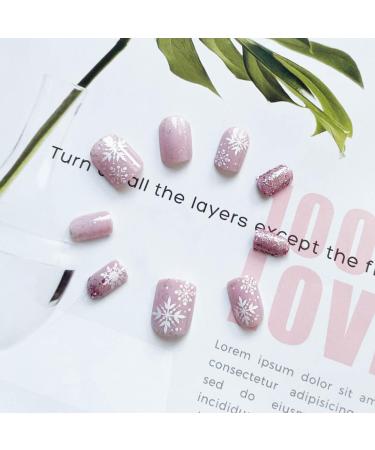 SINLOV Medium French Gradient Fake Nails Nude Christmas Snowflakes Square False Nails Glossy Press on Nails Ballerina Acrylic Full Cover Fake Nails for Women and Girls - Buy Online on GoSupps.com