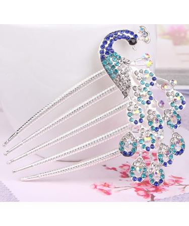 Blue Peacock Rhinestone Wedding Bridal Hair Comb Accessory - Buy Online on GoSupps.com