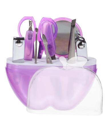 minkissy tool nail trimming kit nail file nail clippers apple shape 9 piece set Clippers Nail set purple cosmetic nail trimmer kit nail nail art kit nail kit de manicura medium Purple