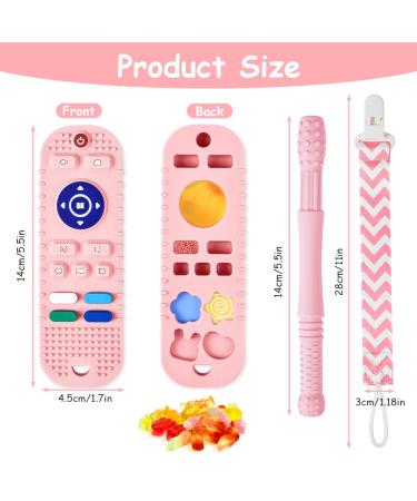 Silicone Remote Control Shape Baby Teether Toy with Pacifier Clip - BPA Free Teething Toy for Over 3 Months (Pink) - Buy Online on GoSupps.com