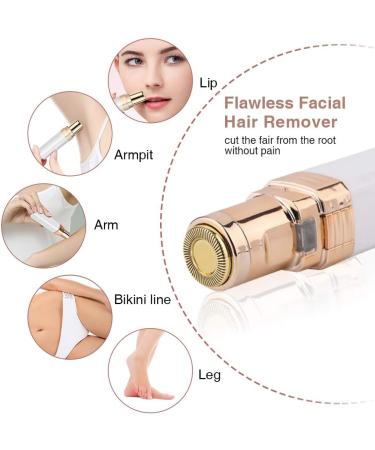 Portable Facial Hair Remover for Women - Painless Electric Shaver and Trimmer with Built-in Light and Replacement Head - White - Buy Online on GoSupps.com