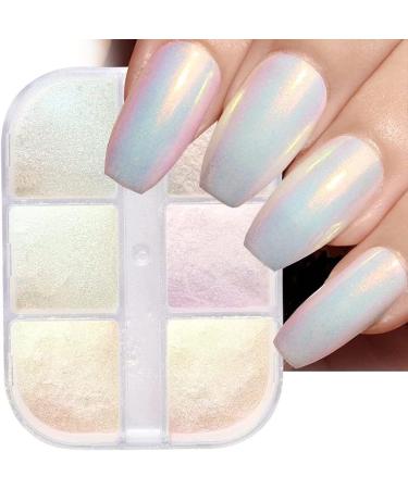 Pearl Holographic Nail Glitter | 6 Grid Chrome Nail Powder for Stunning Nail Art | Aurora Bubble Dipping Dust - Buy Online on GoSupps.com