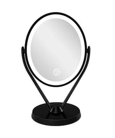 Aesfee Double-Sided 1x/7x Magnification LED Makeup Mirror with Lights Lighted Vanity Magnified Mirror USB Chargeable Touch Sensor Control 3 Light Settings Illuminated Countertop Mirrors - Black