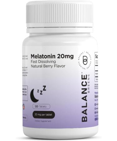 Melatonin 20mg Fast-Dissolve 120 Tablets - Natural Berry Flavor, Non-Habit Forming - Fall Asleep Faster, Stay Asleep Longer, Natural Sleep Aid - Non-GMO, Gluten-Free, Vegan Tablets by Balance Breens