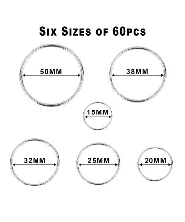 90Pcs 6 Sizes Silver Metal O Rings Multi-Purpose Heavy Duty Round Ring for Hardware Bags Belts Dog Leashes Hanging Basket DIY Craft Supplies  15mm  20mm  25mm  32mm  38mm  50mm 0.59in 0.78in 0.98in 1.25in 1.49in 1.96in - Buy Online on GoSupps.com
