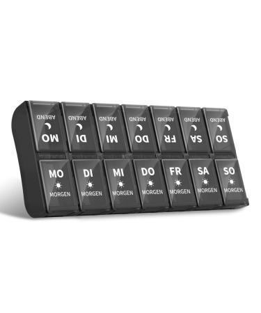 OPRET German tablet box 7 days 2 compartments in the evening removable Pill dose 7 days 2 compartments pill box medication box 7 days tablets weekly box tablet box tablet box 14 compartments whole black