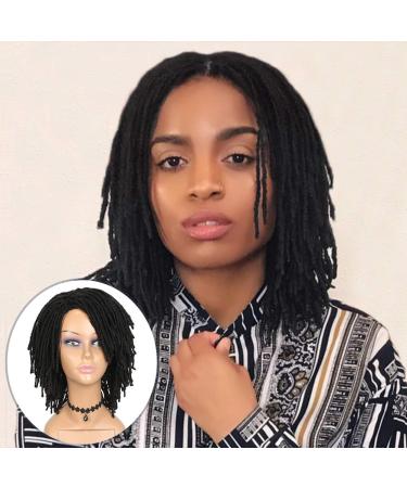 HANNE Short Dreadlock Wigs for Black Women and Men Afro Crochet Twist Braided Faux Locs Wig for African Americans Curly Braiding Full Wigs (Black Wig)