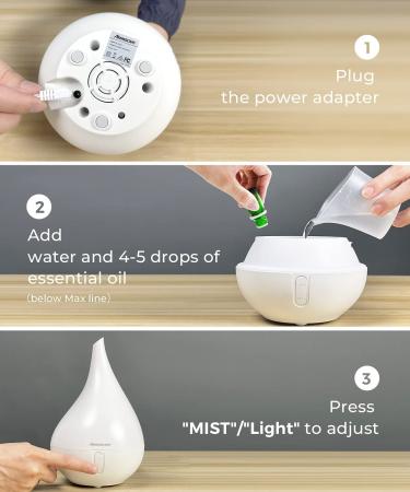 Aromacare 250ml Essential Oil Diffuser & Humidifier Set - Cool Mist Aromatherapy for Home/Office - Waterless Auto-Off & Night Light - White - Buy Online on GoSupps.com
