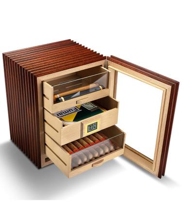 Cigar Humidor Cabinet with 3 Larger Drawers 1 Humidifiers Digital Hygrometer Large Perspective Window About 115 Counts Capacity Great Gift for Father