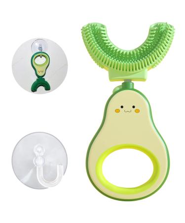 Pampoo Kids U Shaped Toothbrush Avocado Shape Silicone Manual Toothbrush for 2-7years Oral Cleaning U-Shaped Toothbrush