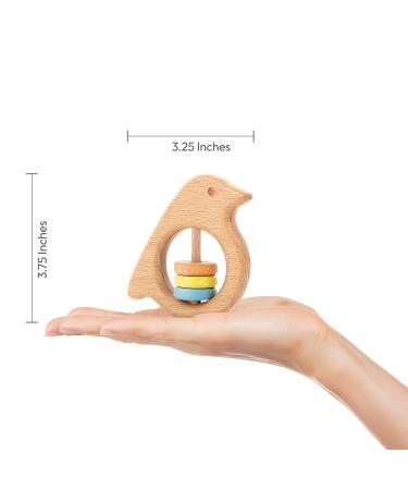 Personalized Wooden Baby Rattle Teether Gift with Engraved Name | Keepsake Infant Toy for Baby Girl or Boy Bird Pastel Colors - Buy Online on GoSupps.com