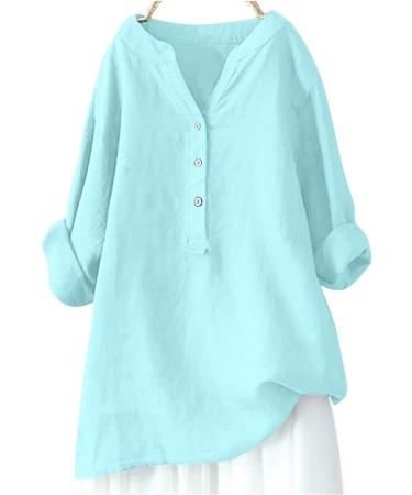 Linen Tops for Women UK Sale Clearance Casual Loose Fit Short Sleeve T-Shirt Crewneck Dressy Shirt Summer Tops Button Up Plus Size Tee Tunic Top Holiday Blouses 2751-qppoj-a-lightblue XXL - Buy Online on GoSupps.com