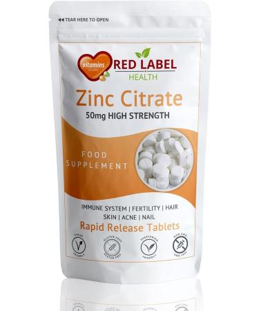 Zinc Citrate 50mg Tablets - 2 Months Supply - Immune Support, Fertility, Healthy Bones, Vision, Hair, Nails & Skin - Vegan - Made in the UK - 60 Count - Buy Online on GoSupps.com