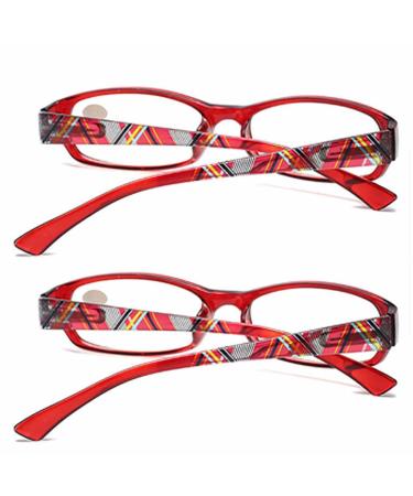 2 Pack Reading Glasses with Spring Hinge Stylish Pattern Frames Eyeglass Blue Light Blocking Computer Readers 2.0X Red