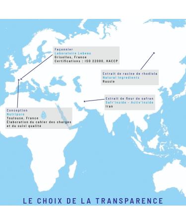 Nutripure | Rhodiola Rosea + Organic Saffron | Stamina Enhancement | Emotional Stability Positive Mood Concentration | 3% Rosavine 1% Salidroside | 60 Capsules (1 month) | Made in France - Buy Online on GoSupps.com