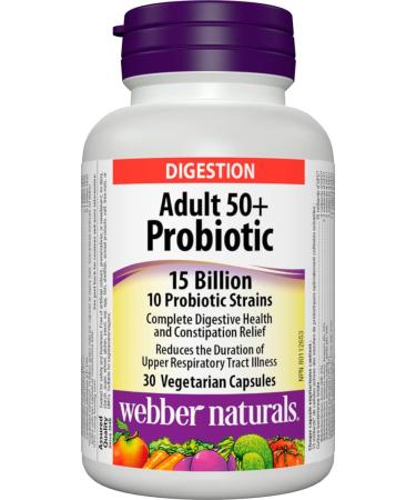 Webber Naturals Probiotic Adult 50+ 15 Billion Active Cells 10 Probiotic Strains 30 Capsules For Digestive Health and Constipation Relief Vegan & Coenzyme Q10 (CoQ10) 200mg SUPPLEMENT + SUPPLEMENT WN3264U - Buy Online on GoSupps.com