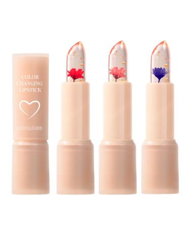 Flower Lip Balm - Color Changing Lipstick Jelly Lip Stain for Perfect Pink Shade  Unique pH Lip Balm for Your Lips  Clean & Vegan Flower Balm (red/pink/purple)