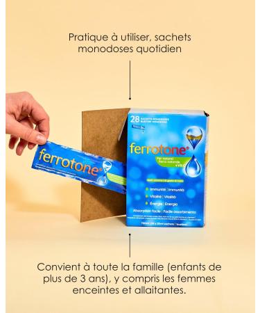 Ferrotone Iron Rich Water Food Supplement with Iron Apple Flavor and Vitamin C Your Vitality and Immunity to Natural 28 Sachets of 25 ml - Buy Online on GoSupps.com