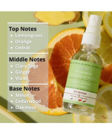 Refresh Clary Sage & Lemongrass Cologne + Notes of Cedrat Ginger Melon Violet & Cedarwood | Fresh Citrus & Woodsy Cologne | Unisex Eau de Parfum | MA Herbals Natural Fragrance Refresh (Clary Sage & Lemongrass) - Buy Online on GoSupps.com