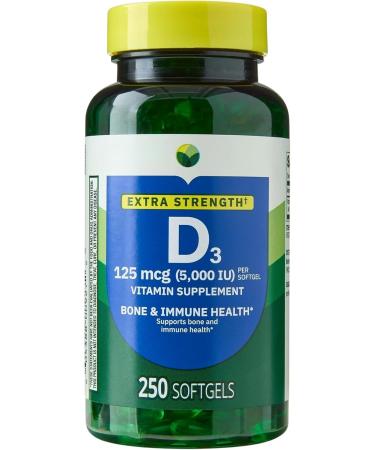 H4U Extra Strength Vitamin D3 5000 IU (125 mcg) Softgels | Supports Bone Teeth & Immune Health | High Potency Sunshine Vitamin | Easy-to-Swallow Supplement | 250 Count 250 Count (Pack of 1)