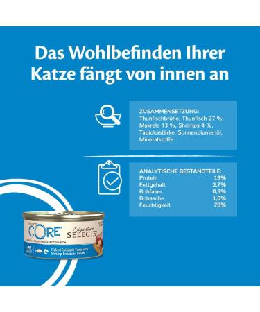 Wellness Core Signature Selects Cat Food in Broth - Grain-Free High Meat Content Flaked Bonito & Shrimp 24 x 79g - Premium Wet Cat Food - Buy Online on GoSupps.com