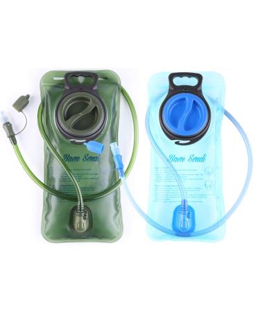 Baen Sendi Hydration Bladder 2 Liter/70 oz - Pack of 2(1 Piece Blue+1 Piece ArmyGreen) - BPA Free Hydration Pack Replacement(2 Pack) 2 Pack(Blue 70 oz+ArmyGreen 70 oz )