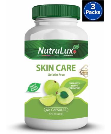 NutruLux Skin Care (60 mg Vitamin C) Halal Vegan Gelatin Free Capsules for Skin Health - Daily Skin Care Intake - Vitamin C Benefits - Wellness Support - Nutrient-Rich Skin Support Capsules 180 Capsules (Pack of 3) - Buy Online on GoSupps.com