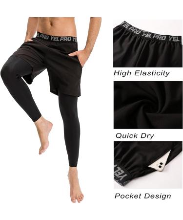 WRAGCFM Men's 2 in 1 Running Pants Shorts Tights Compression Workout Pants with Pocket - Black (Small) - Buy Online on GoSupps.com