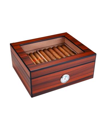 Cigar Humidor Case with Hygrometer Humidifier for 50 Cigars Handmade Cedar Wood Cigar Box Portable Travel Cigar Case for Men
