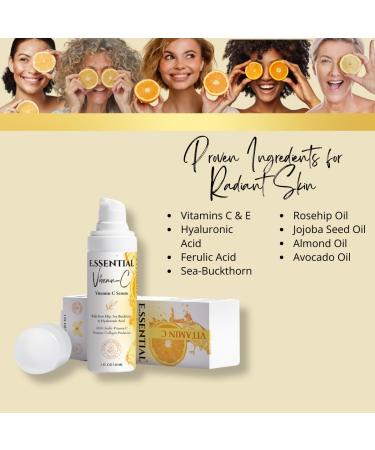 E.ssential Vibran-C Vitamin C Serum with Vitamin E Sea Buckthorn Rosehip Oil Hyaluronic Acid Ferulic Acid and Jojoba Oil Antioxidant Protects Hydrates Firms & Repairs for Radiant Skin 1oz - Buy Online on GoSupps.com
