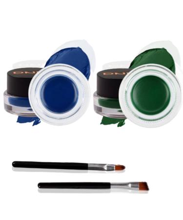Doxlam 2PCS Blue Green Gel Eyeliner Set  High Pigmented Waterproof Matte Smudge-proof Eye Liner  24 Hours Work Great Cream Eyeliner  2 Pcs Eye Makeup Brushes Included Makeup Kit  Blue Green