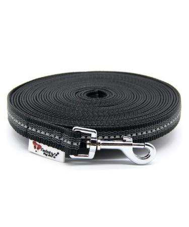 Twinkys Dog Style tow leash rubberized 20 mm wide for dogs up to 50 kg - without hand loop 45 meters black reflective made in germany 45 meters black reflective 20 mm to 50 kg