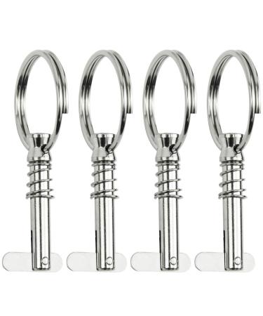 Leadrise 4 PCS 316 Stainless Steel Quick Release Pin Boat Pins w/Drop Cam & Spring 1/4" x 1" Grip Lanyard,Usable Length 1", Bimini Top Pin, Marine Hardware