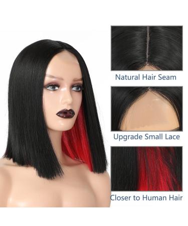 Red Peekaboo Synthetic Bob Wig for Women | Shoulder Length Black with Red Highlights | Blunt Cut Lace Front Bob Wig for Daily Party Wear - Buy Online on GoSupps.com