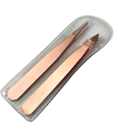 2pc Compact Tweezers Set - Slanted & Pointed Tips - Stainless Steel Rose Gold - Multipurpose Tool for Eyebrows, Facial Hair, Splinters, and Ingrown Hairs - Buy Online on GoSupps.com