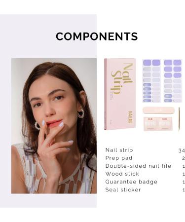 NAILOG Semi Cured Gel Nail Strips - Salon-Quality 34 pcs Long Lasting Nail Wraps in Lavender Purple & Shimmer Swirl - Buy Online on GoSupps.com