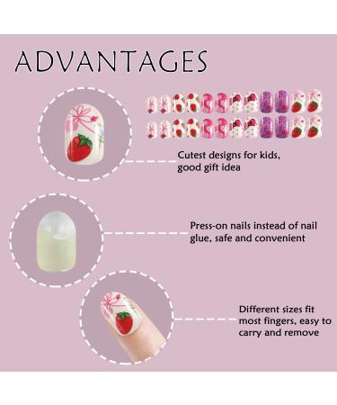 120pcs Kids Press-On Nails - Colorful Fruits & Bowknot Designs | Strawberry Sweetheart - Buy Online on GoSupps.com