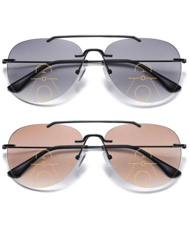 Koosufa Frameless Bifocal reading glasses sunglasses men women pilot glasses Anti-blue light sun reading glasses reading glasses with UV protection outdoor reading aid 1.0 1.5 2.5 3.5 4.0 2 colors set 4.0 x