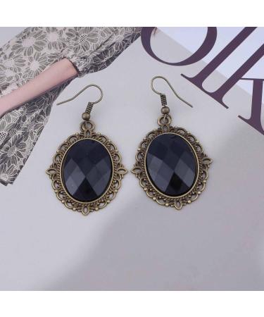 Vintage Black Crystal Drop Earrings | Oval Onyx Dangle Jewelry for Women | Large Onyx Stud Earrings & Black Gem Hooks - Buy Online on GoSupps.com