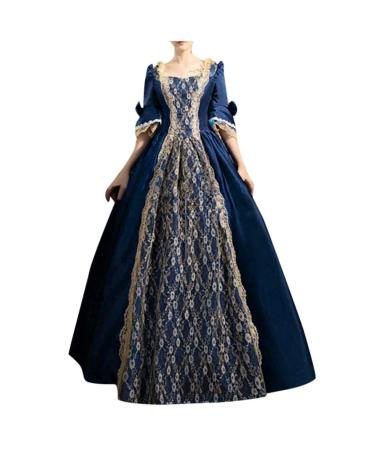 Robe de Renaissance pour femme - Robe gothique en dentelle - Costume de f te m di vale - Robe maxi victorienne r tro l gante - Robe festive - Robe trap ze - Robe swing S Marine