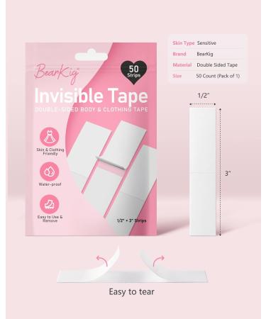 50-Strips Double-Sided Fashion Tape for Women Clothing and Body | BearKig Fabric Tape for All Day Strength | Invisible & Clear Adhesive Tape for Sensitive Skin - 50 Count - Buy Online on GoSupps.com