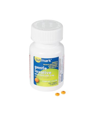 Sunmark Bisacodyl Laxative Tablets - Gentle Constipation Relief 5 mg Strength 1 Bottle 100 per Bottle