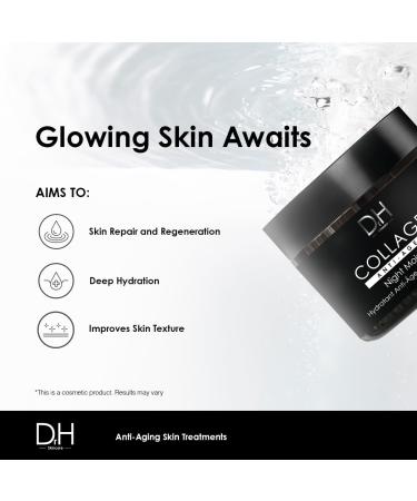 Dr H Collagen Anti-Ageing Night Moisturiser 60ml - Powerful Anti-Aging Skincare with Collagen Palmitoyl Tripeptide-1 and Lactic Acid | Moisturize Firm Reduce Fine Lines & Improve Skin Texture - Buy Online on GoSupps.com