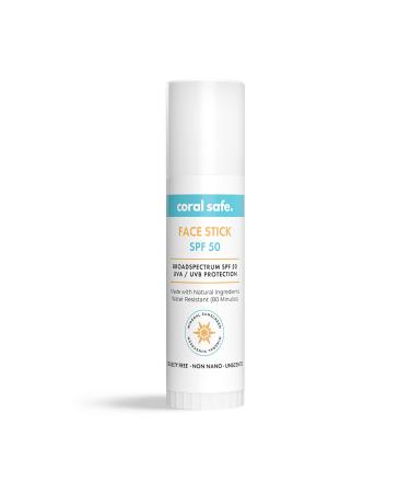 Reef Safe Sunscreen SPF 50 Mineral Face Stick  Hawaii & Mexico Approved  Biodegradable  Zinc  Vitamin E  Oxybenzone & Octinoxate Free  Water Resistant  Natural Ingredients  Made in USA by Coral Safe