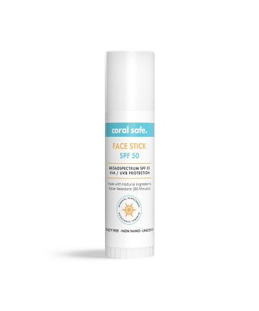 Reef Safe Sunscreen SPF 50 Mineral Face Stick  Hawaii & Mexico Approved  Biodegradable  Zinc  Vitamin E  Oxybenzone & Octinoxate Free  Water Resistant  Natural Ingredients  Made in USA by Coral Safe - Buy Online on GoSupps.com